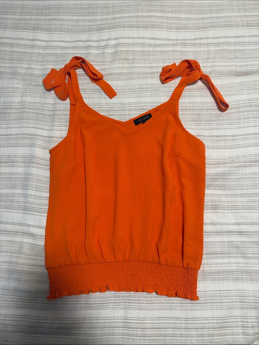 STATE Bright Orange Tie-Shoulder Smocked-Hem Cami